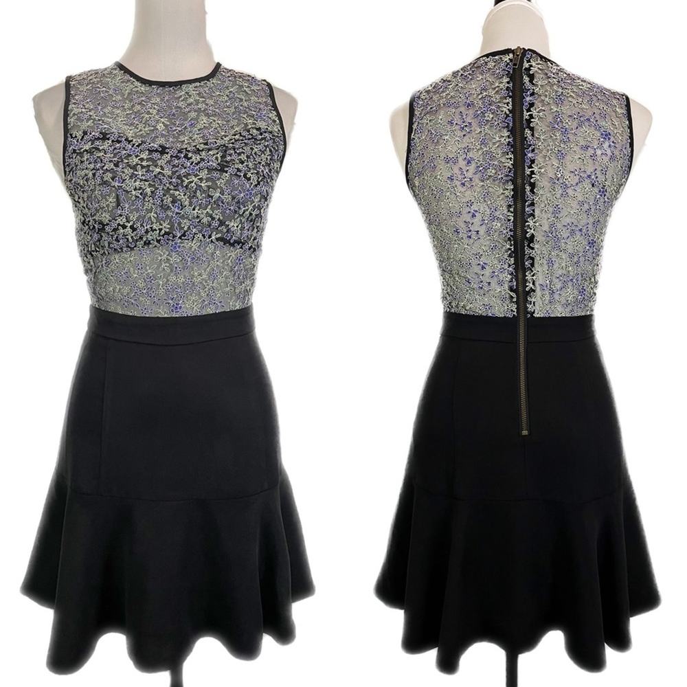 Sleeveless Floral Lace Bodice Black Midi Dress